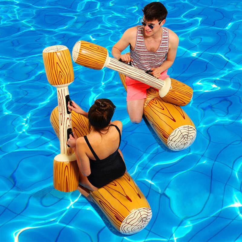 Inflatable Double Water Strike Game Set with Swimming Ring and Sticks