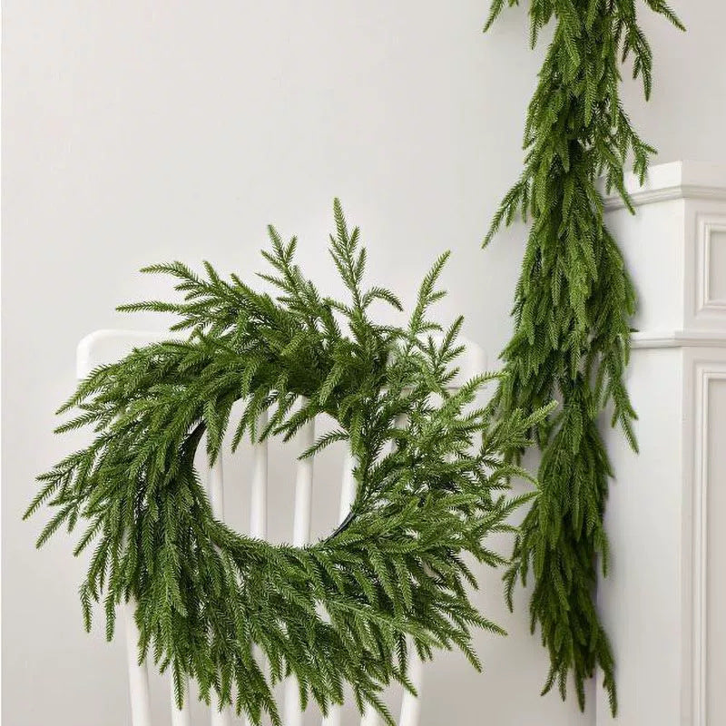 Simulated Pine Needle Rattan Christmas Wreath
