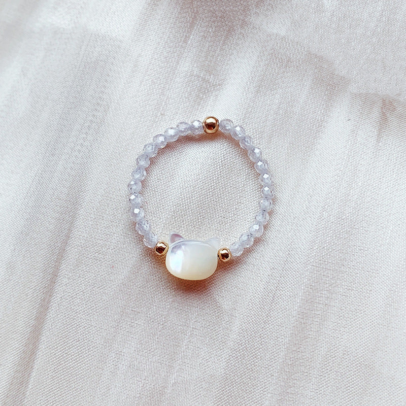 Cat beaded crystal ring