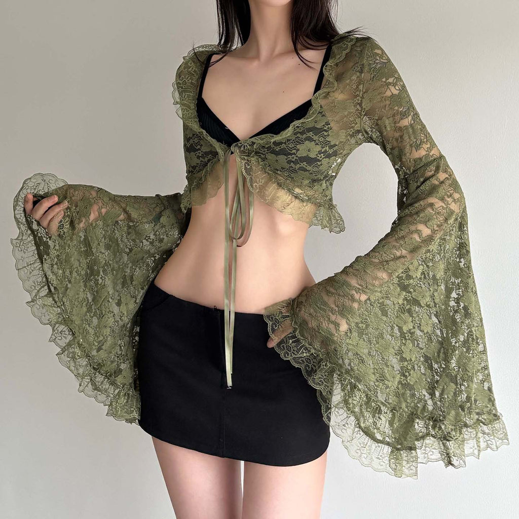 Vintage Lace Trim Bell Sleeve Cardigan