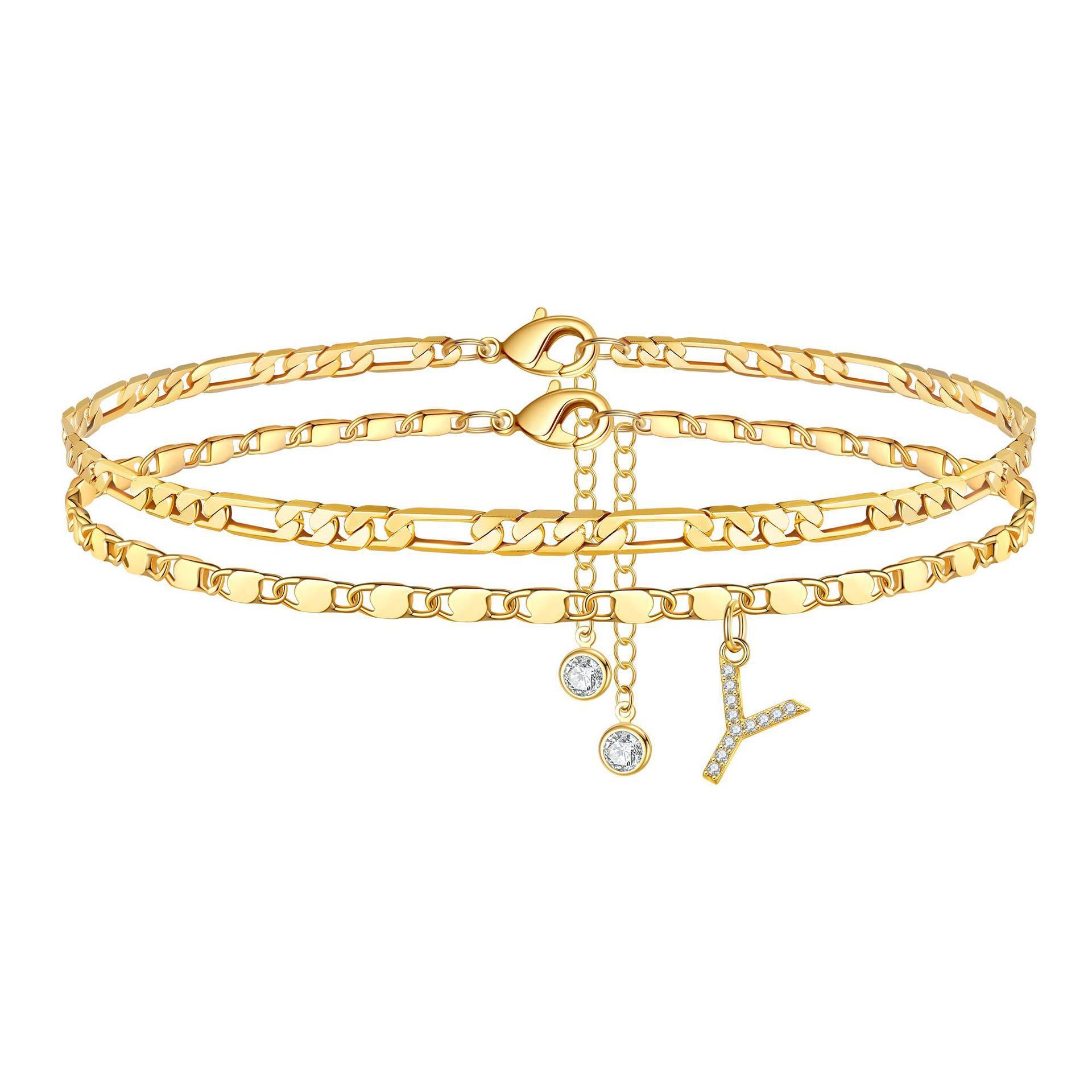 Bohemian Zircon Plated Alphabet Anklet