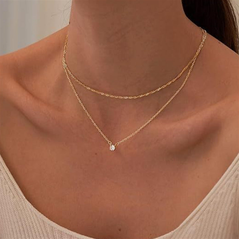 Double-Layer Cubic Zirconia Water Ripple Necklace