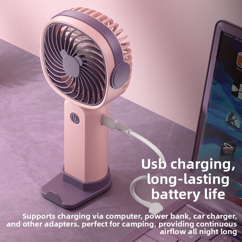 Handheld USB Rechargeable Mini Fan with Phone Holder