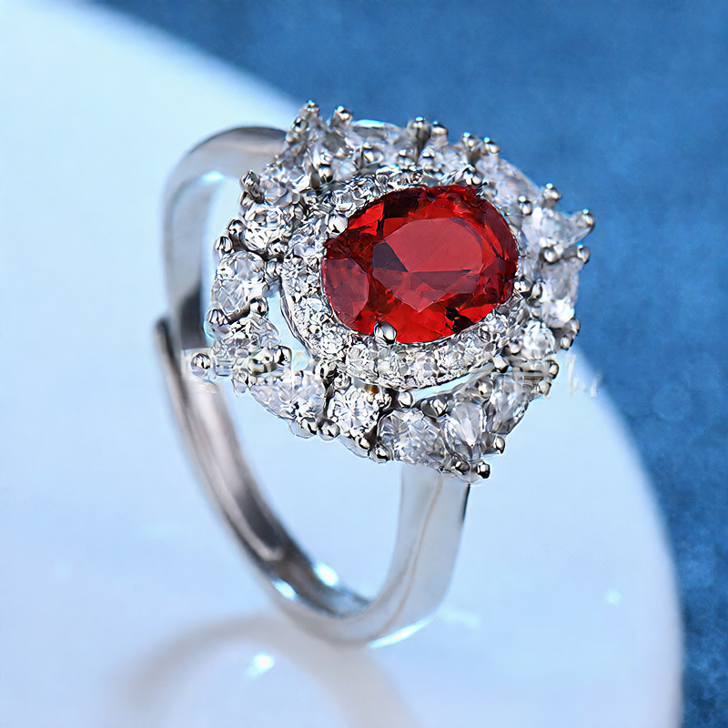 Adjustable Floral Synthetic Gemstone White Gold Plated Ring