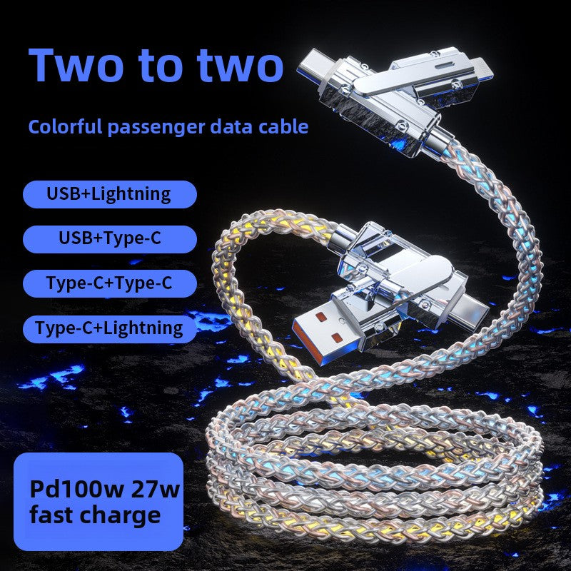 Luminous gradient zinc alloy four-in-one multi-functional charging cable