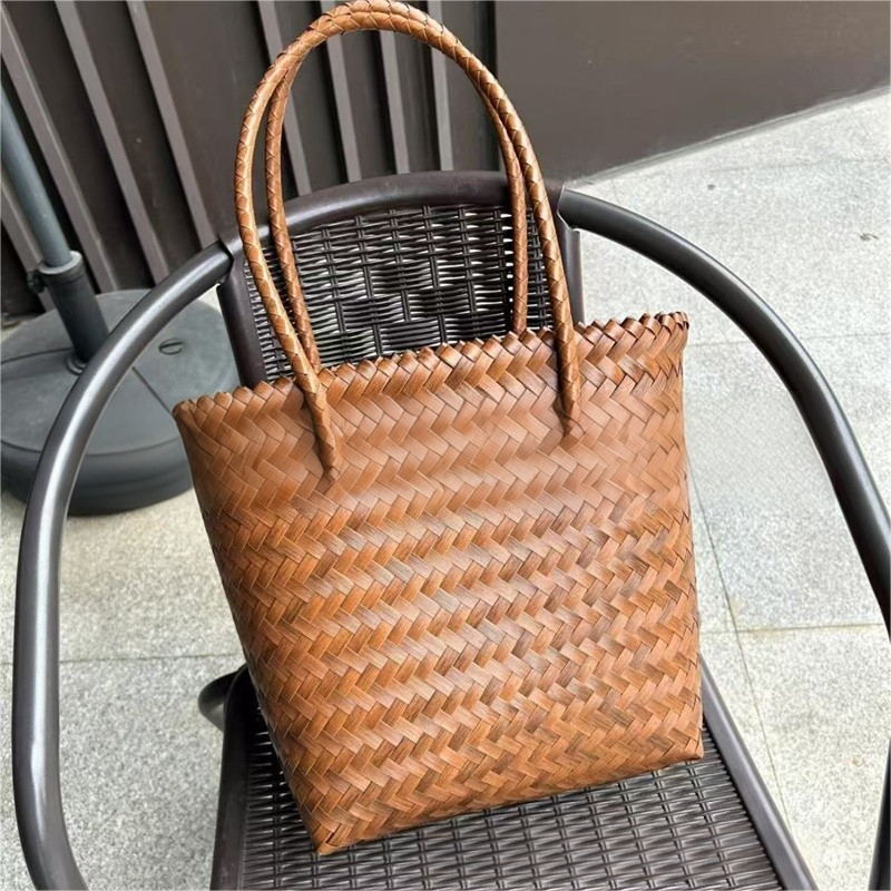 Wicker-like straw woven bag, versatile vegetable basket bag, long shoulder strap hand-woven bag