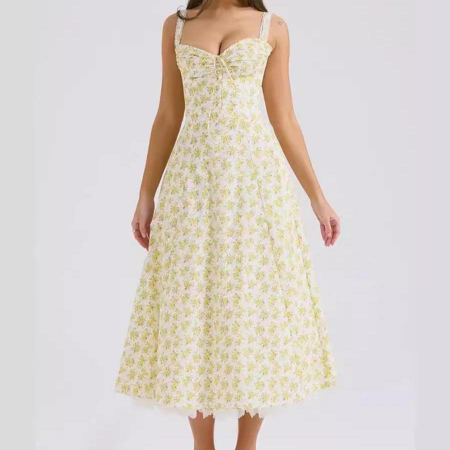 A high-end dress with a large lace hem