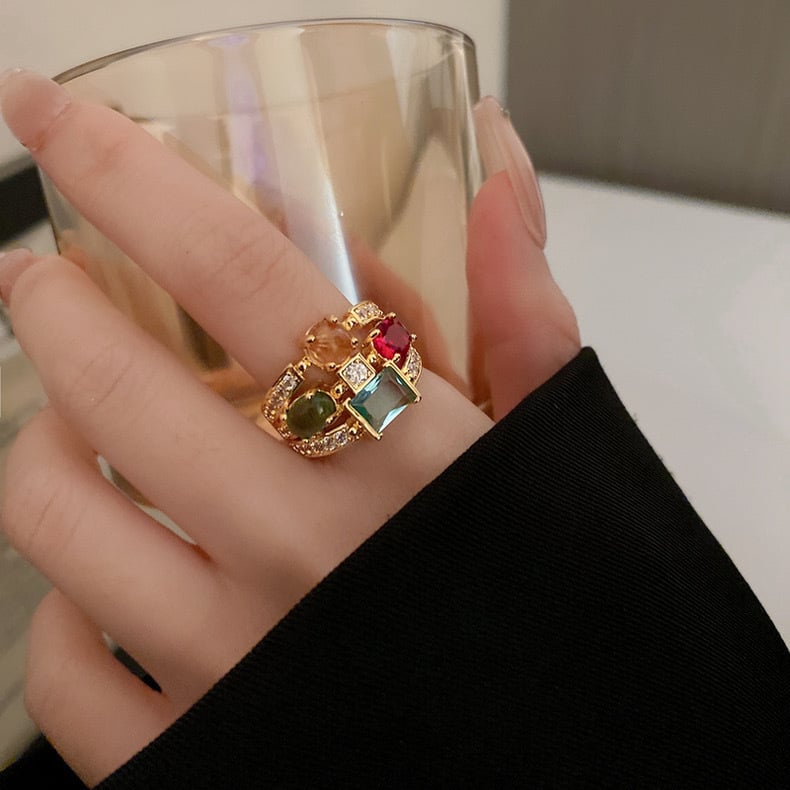 Zircon geometric Oval multi-layer color open ring fashion creative design index finger ring personalized bracelet