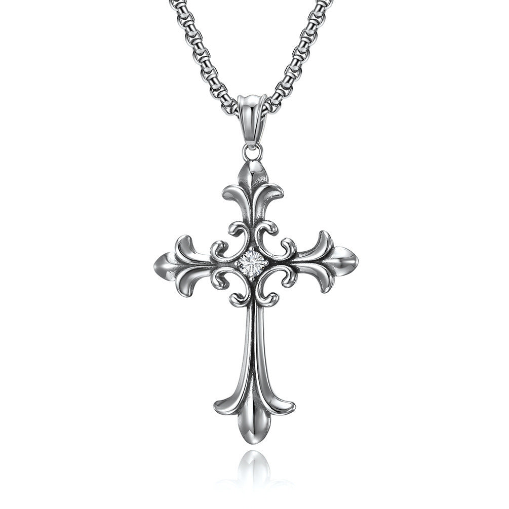 domineering double wolf head titanium steel pendant necklace