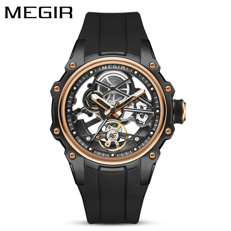 Megir Men's Automatic Mechanical Watch Stainless Steel Case Full Cut-Out Dial