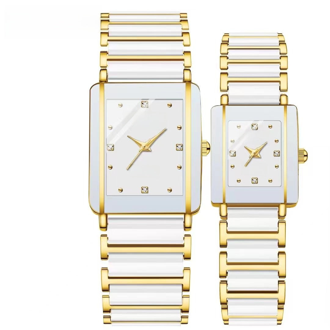 CHENXI Square Couple Watch with Ceramic Strap