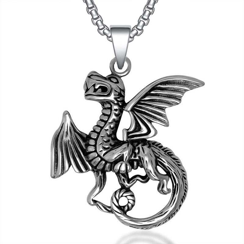domineering double wolf head titanium steel pendant necklace