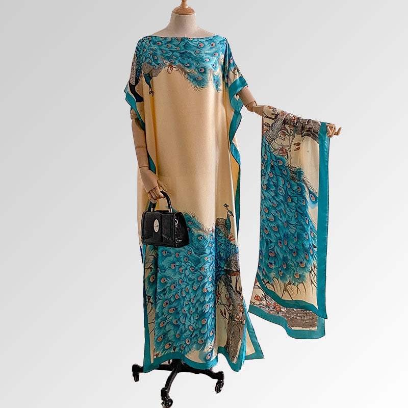 Beach vacation faux silk scarf dress