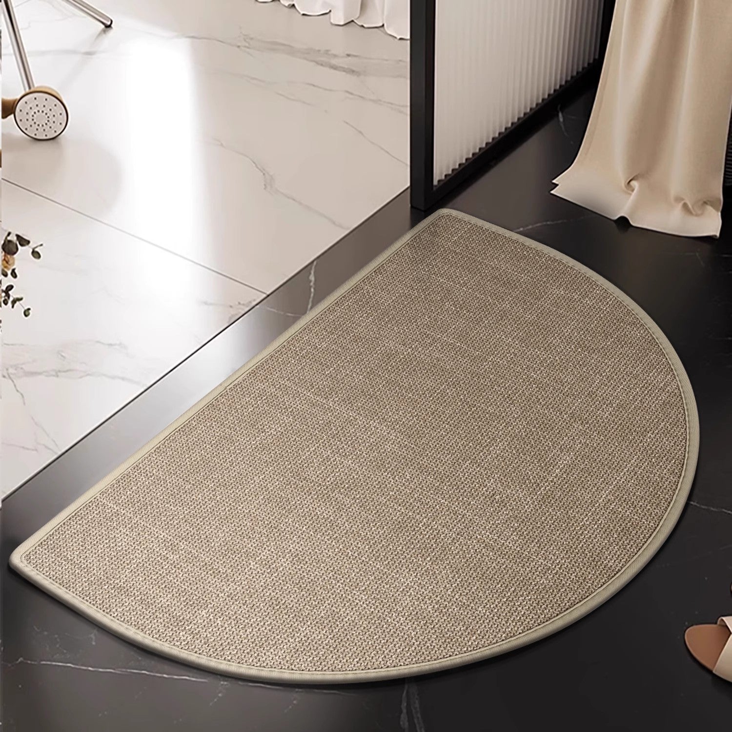 Linen floor MATS are placed in the bathroom