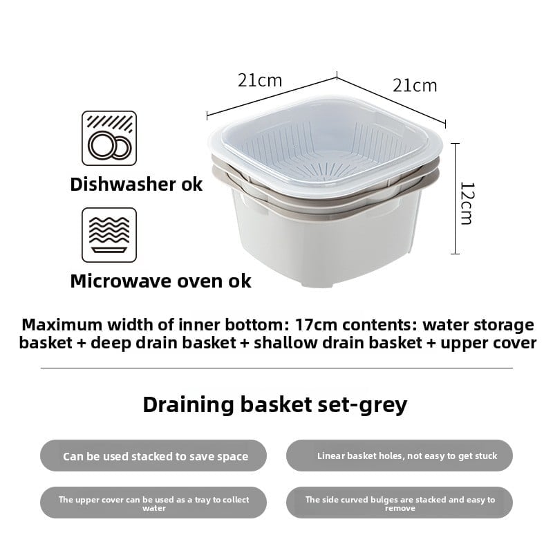 Vegetable washing basin, draining basket, kitchen and living room household three-piece set, fruit basket, plastic vegetable washing basin