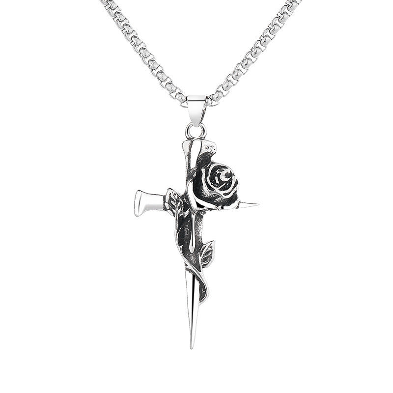 domineering double wolf head titanium steel pendant necklace