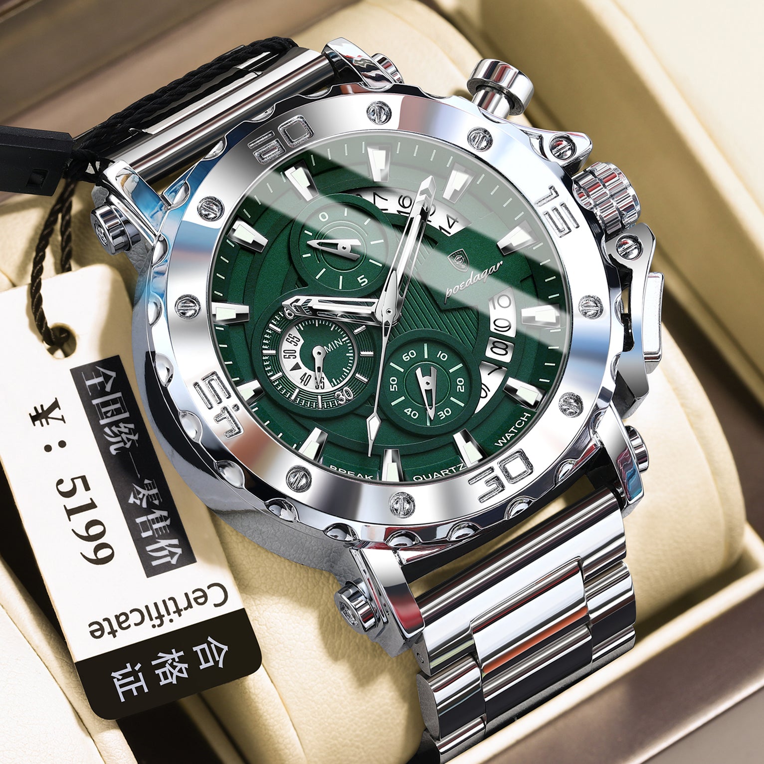 Swiss Men's Quartz Watch with Luminous Display and Waterproof Design