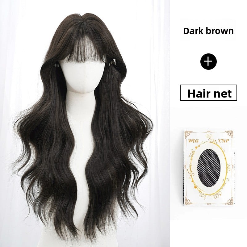 Long curly hair with bangs and a full wig