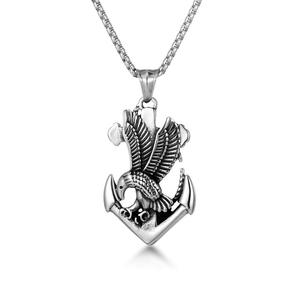 domineering double wolf head titanium steel pendant necklace