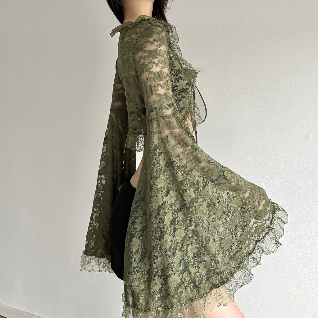 Vintage Lace Trim Bell Sleeve Cardigan